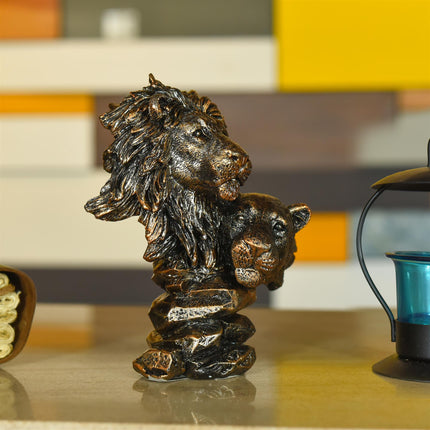 Polyresin Lion With Lioness  Head Statue Abstract Modern Decor (6.3 Inch)