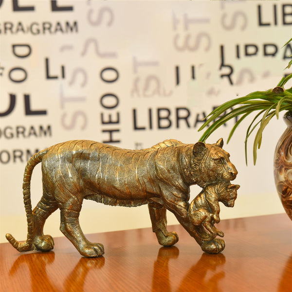 Polyresin Tiger Idol With Cub Figurine (7 Inch)