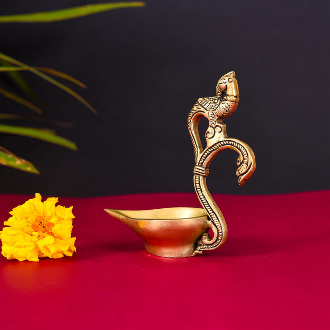 Brass Ethnic Peacock Diya (4.8 Inch)
