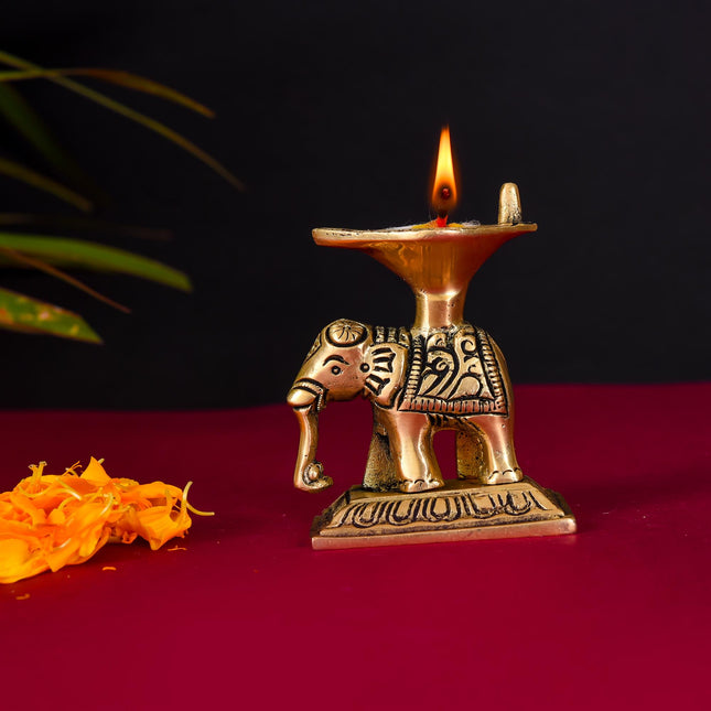 Brass Elephant Standing Diya