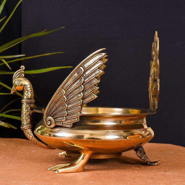Majestic Brass Peacock Urli (11" Inch)