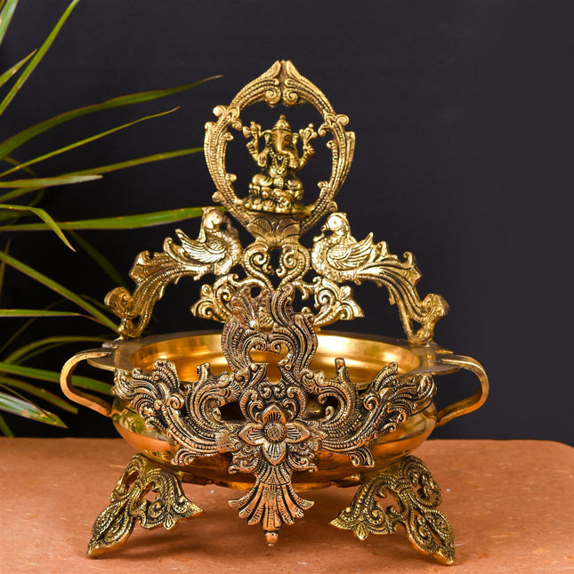 Brass Beautiful Ganesha Urli (13 Inch)