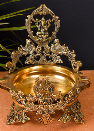 Brass Beautiful Ganesha Urli (13 Inch)
