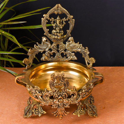 Brass Beautiful Ganesha Urli (13 Inch)