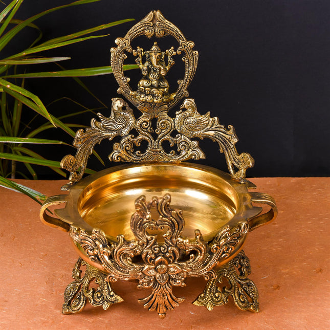Brass Beautiful Ganesha Urli (13 Inch)