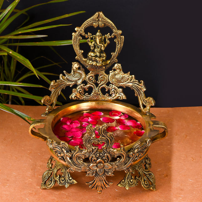 Brass Beautiful Ganesha Urli (13 Inch)
