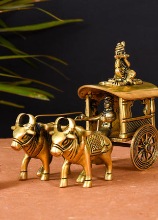 Brass Double Bullock Cart With Krishna (5.8 Inch)