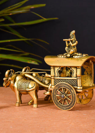 Brass Double Bullock Cart With Krishna (5.8 Inch)