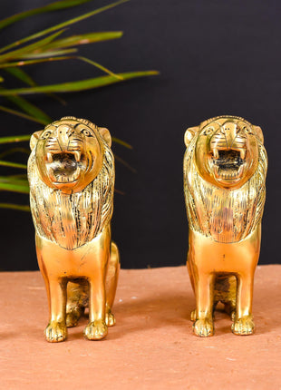 Brass Lion Statue Pair Home Decor