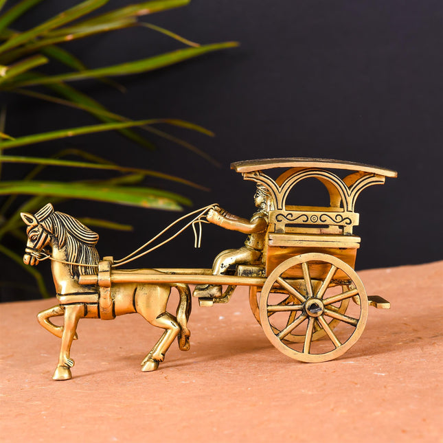Brass Running Horse Cart/Chariot (4 Inch)