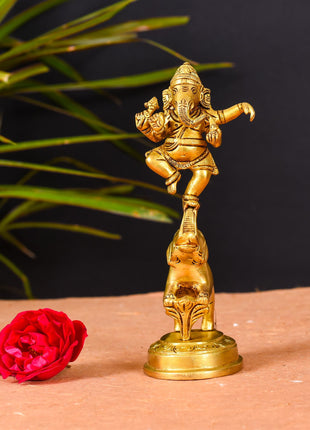 Brass Superfine Statue Of Lord Dancing Ganesha (7 Inch)