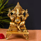 Brass Superfine Singhasan Ganesha Idol (11.5 Inch)