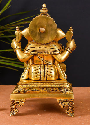 Brass Superfine Singhasan Ganesha Idol (11.5 Inch)