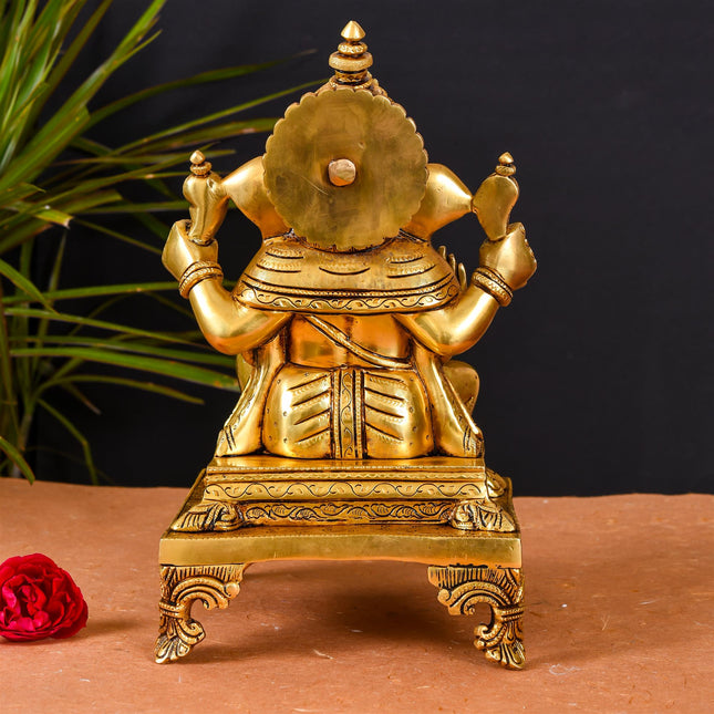 Brass Superfine Singhasan Ganesha Idol (11.5 Inch)