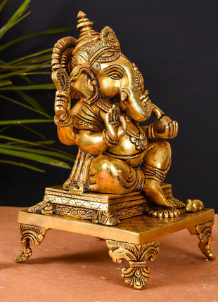 Brass Superfine Singhasan Ganesha Idol (11.5 Inch)