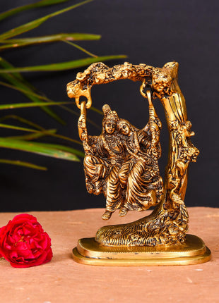 Brass Superfine Radha Krishna On Swing/Jhula (6 Inch)