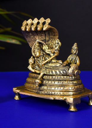 Brass Vishnu With Lakshmi On Sheshnaag Statue (4.8 Inch)