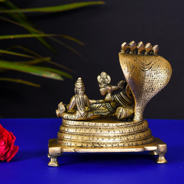 Brass Vishnu With Lakshmi On Sheshnaag Statue (4.8 Inch)