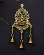 Brass Wall Hanging Ganesha In Frame With Three Bells (11 Inch)