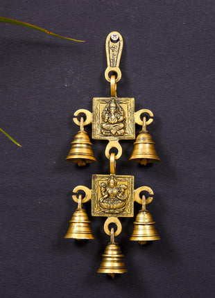 Brass Ganesha Lakshmi Wall Hanging Bell (10 Inch)