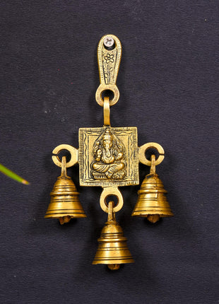 Brass Ganesha And Lakshmi Hanging Bell Set (7 Inch)
