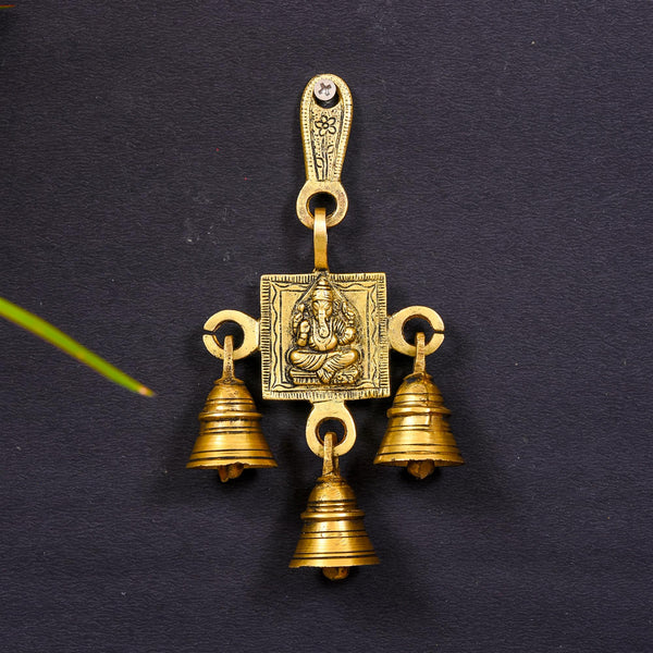 Brass Ganesha And Lakshmi Hanging Bell Set (7 Inch)