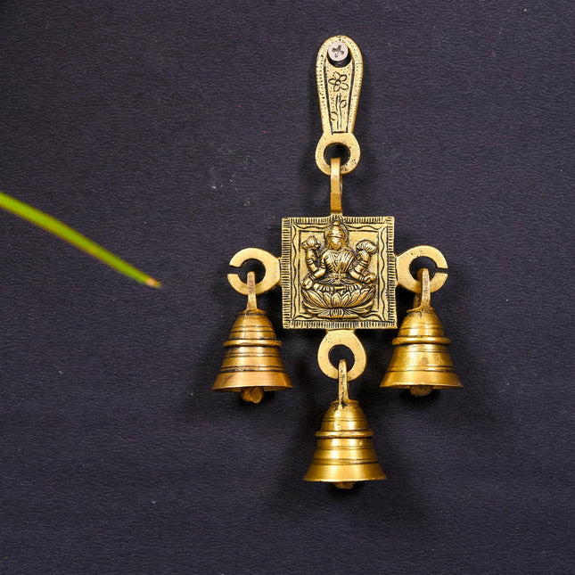 Brass Ganesha And Lakshmi Hanging Bell (7 Inch)