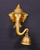 Brass Ethnic Wall Hanging Ganesha Face With Bell (7.5 Inch)