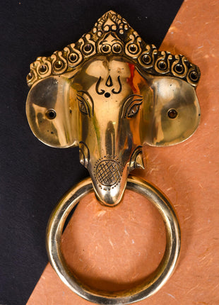Brass Ganesha Face Door Knocker (8.5 Inch)