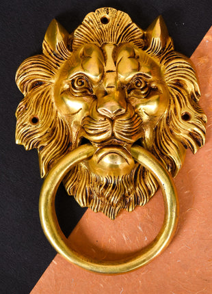 Brass Roaring Lion Face Door Knocker (8 Inch)