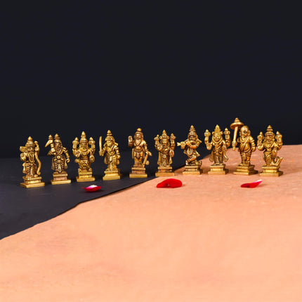 Brass Superfine Dashavatara /Vishnu Avatars Statue Set (2.5 Inch)