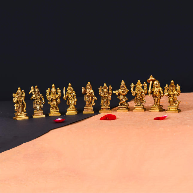 Brass Superfine Dashavatara /Vishnu Avatars Statue Set (2.5 Inch)