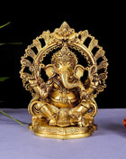 Brass Ganesha On Prabhavali Singhasan Statue (9 Inch)