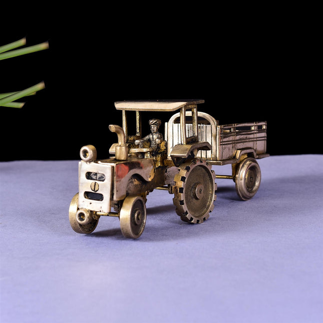 Brass Tractor With Trailer (4 Inch)