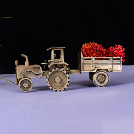 Brass Tractor With Trailer (4 Inch)