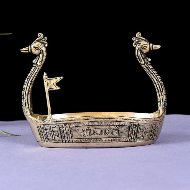Brass Swan Boat Showpiece (6.5 Inch)