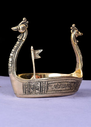Brass Swan Boat Showpiece (6.5 Inch)