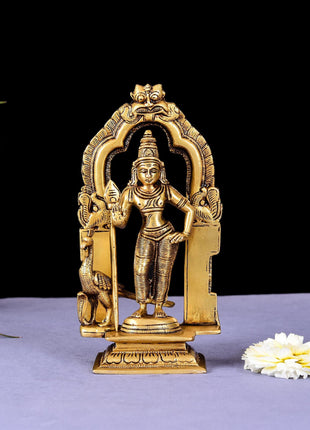 Brass Superfine Lord Murugan/Kartikeya Frame Idol (7.2 Inch)