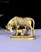 Brass Kamdhenu Cow With Calf Idol (4 Inch)