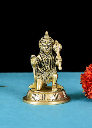 Brass Hanuman Idol With Round Base (4 Inch)