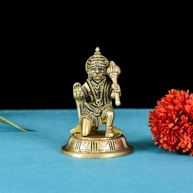 Brass Hanuman Idol With Round Base (4 Inch)