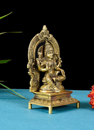 Brass Lakshmi On Throne (Singhasan) (7.5 Inch)
