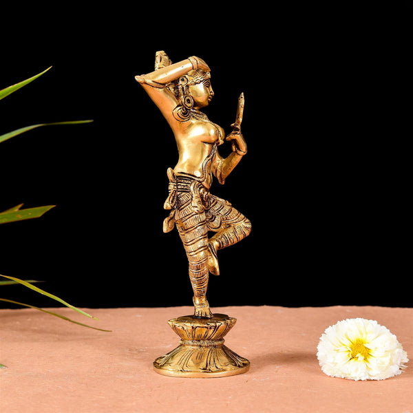 Brass Superfine Apsara Applying Vermillion Statue (9 Inch)