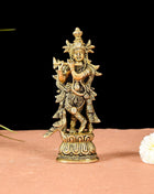 Brass Lord Krishna With Base Idol (6.7 Inch)