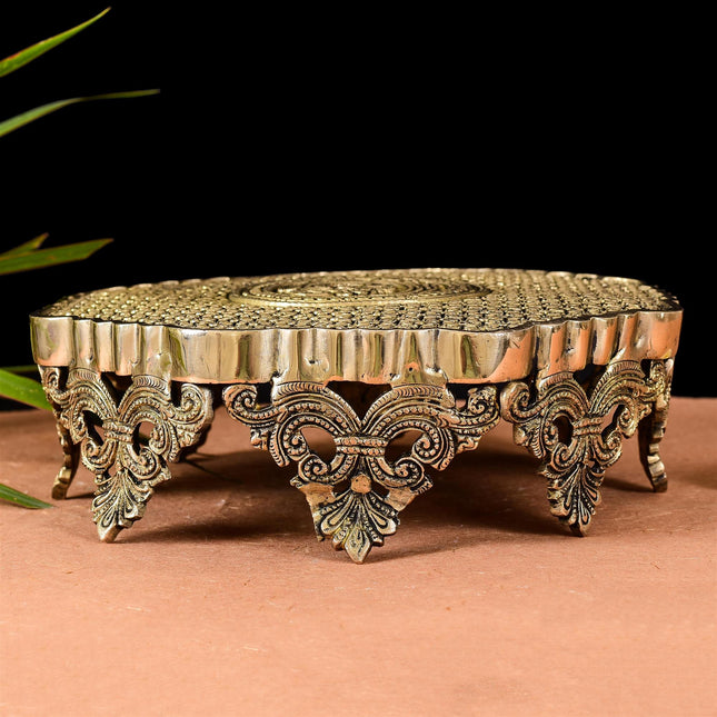 Beautifully Carved Brass Chowki/Stool (3.5 Inch)