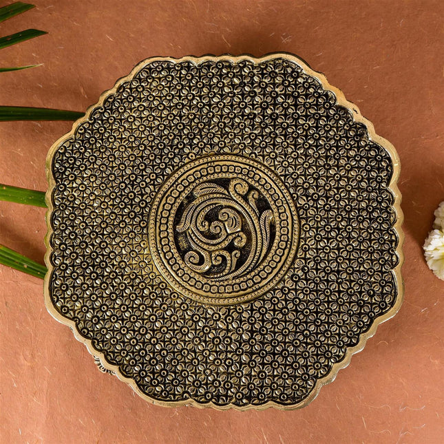 Beautifully Carved Brass Chowki/Stool (3.5 Inch)