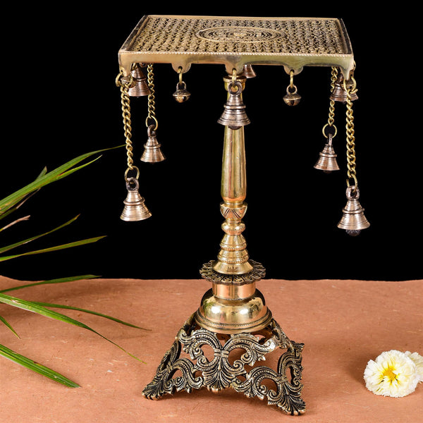 Brass Stool With Hanging Bells (15.5 Inch)