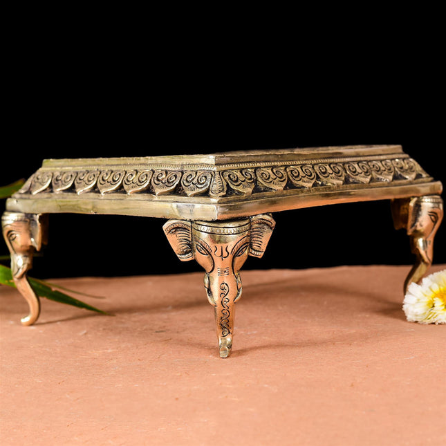 Brass Chowki With Elephant Pillars (5 Inch)
