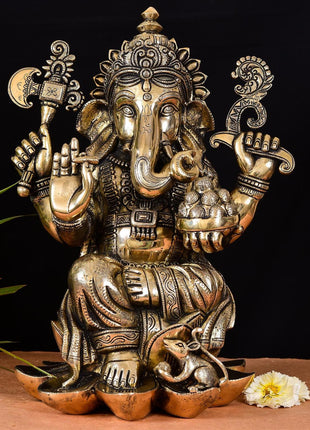 Brass Lotus Ganesha Idol (17 Inch)