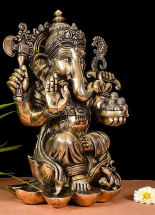 Brass Lotus Ganesha Idol (17 Inch)
